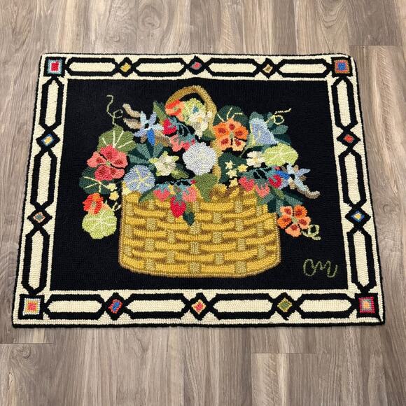 Vintage Claire Murray Hand Hooked Rug 28"x34” Floral Basket Herbal 1998 - Picture 1 of 4